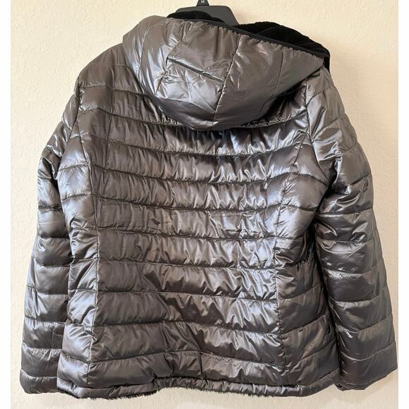 Andrew Marc Ultra Soft Black Granite Reversible Puffer Jacket Hooded Women's XL - Picture 6 of 15